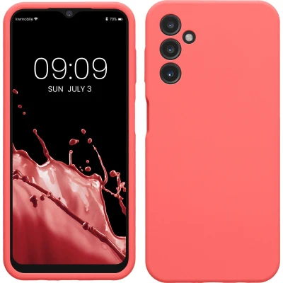 Afbeelding van kwmobile telefoonhoesje geschikt voor Samsung Galaxy A14 5G Hoesje met siliconen coating Smartphone case in neon koraal