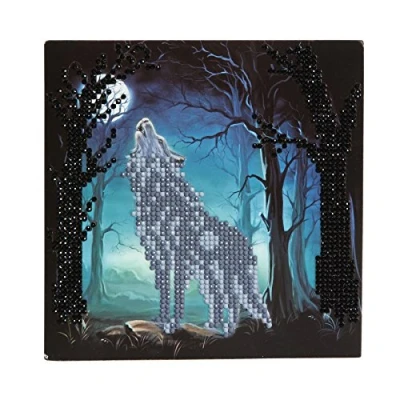Afbeelding van Diamond Painting Crystal Card Kit ® Howling Wolf, 18x18 cm, Partial