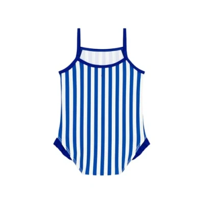 Afbeelding van Petit Bateau Eendelig babyzwempakje met ruches en strepenprint Meisjes Badpak Blauw;Wit