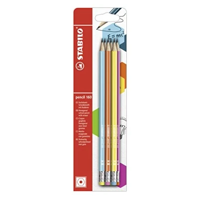 Afbeelding van Potlood STABILO grafiet 160 HB met gumtop assorti blister à 6 stuks