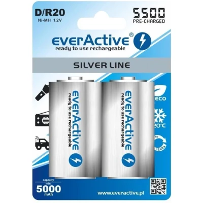 Afbeelding van 2 Stuks (1 Blister) R20 D 5500mAh everActive herlaadbaar Silver Line