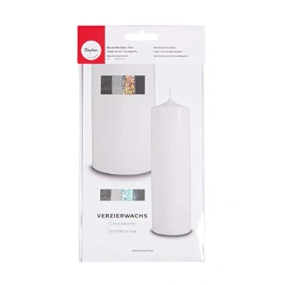 Afbeelding van Rayher 31439000 Versierende was, zilvertinten, set van 4 decoratieve wasplaten, elk 20 x 6,5 cm, wax om kaarsen te versieren, kaarswas, wasfolie