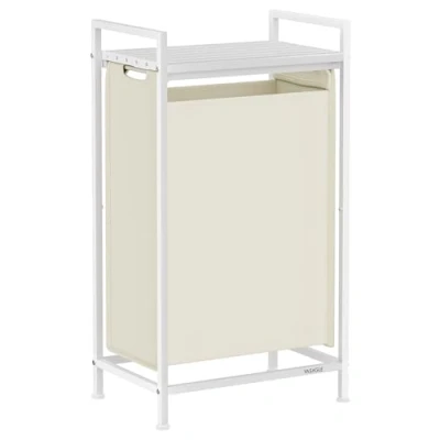 Afbeelding van VASAGLE wasmand, wasmand met plank, wasbox, waszak van Oxford stof, uitschuifbaar, afneembaar, metalen frame, 47 L, 42 x 28 75 cm, crèmewit wolkenwit
