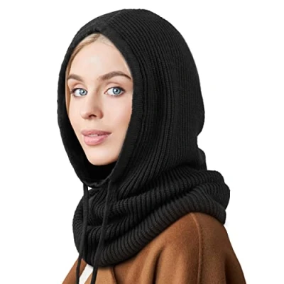 Afbeelding van DRESHOW Afrikaanse dames tulband vlechtwerk hoofddeksel hoofddoek chemomuts voorgebonden beanie muts hoofdwikkel slaapmuts, 1 x capuchonhoed: zwart