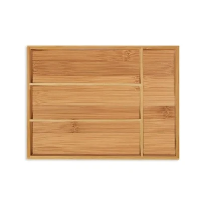 Afbeelding van Relaxdays bestekbak bamboe, met 4 vakken, klein, bestek &amp; keukengerei, keukenlade organizer, 5 x26 x 35,5 cm, natuur