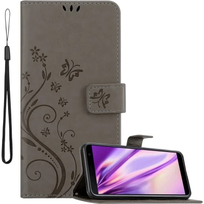 Afbeelding van Cadorabo Hoesje geschikt voor Samsung Galaxy J4 PLUS in BLOEMEN GRIJS Beschermhoes bloemmotief met magnetische sluiting, standfunctie en kaartsleuven Book Case Cover Etui