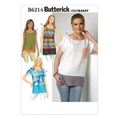 Afbeelding van Butterick Patterns 6214, Misses Top, Maten (16 18) (20 22) (24 26), Katoen, viscose, Veelkleurig, ZZ (LRG XLG XXL)