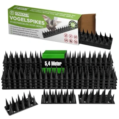 Afbeelding van ISOTRONIC Vogelafweer van kunststof, dierenafweer, 3 rijen, spikes voor kat, marter, duif, hek, vensterbank, dak, duivenafweer, vogelbescherming, robuust (zwart, 12 stuks)