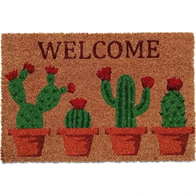 Afbeelding van oKu Tex Deurmat, kokos deurmat met opdruk, antislip, voor buiten, Welcome Cactus 40 x 60 cm