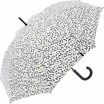 Afbeelding van Esprit Regenboog Dawn Paraplu Automatisch, Memphis Dots zwart wit, 100 cm, Polka Dotted Stick