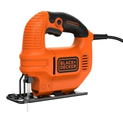 Afbeelding van Black+Decker KS501 Elektrische compacte decoupeerzaag 400 W, zaag voor hout, metaal en kunststof met 0/45 graden verstekzaag verstelbare voetplaat