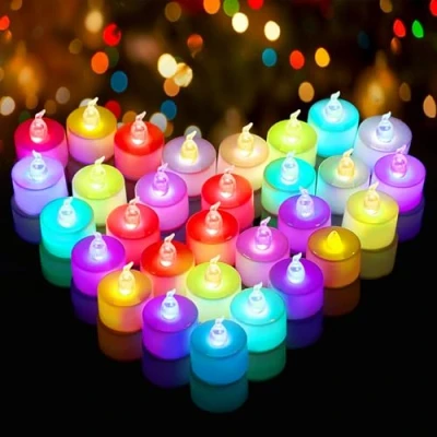 Afbeelding van 50 stuks led theelichtjes, kleurverandering, kaarsen, theelichtjes met vlamloze werkt op batterijen, thee verlichting, voor Kerstmis, Halloween decoraties, helder