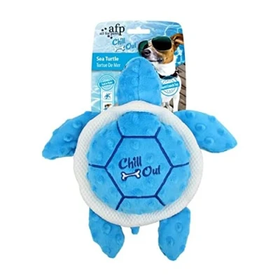 Afbeelding van ALL FOR PAWS Chill Out zomer hond speelgoed, verkoelend buiten spelen pluche speelgoed schildpad, blauw