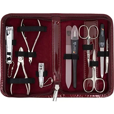 Afbeelding van Nagelknipper set &#039;Spezia&#039; 10 stuks. Manicure pedicure reiskofferset nagelset nagelkoffer, stalen instrumenten merkwaliteit, manicureset imitatieleer cadeau