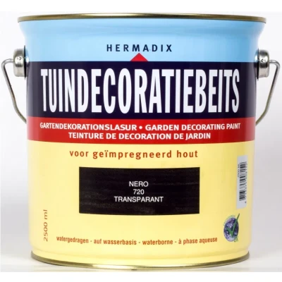 Afbeelding van Hermadix Tuindecoratiebeits Transparant 720 Nero 2,5 liter Tuinbeits