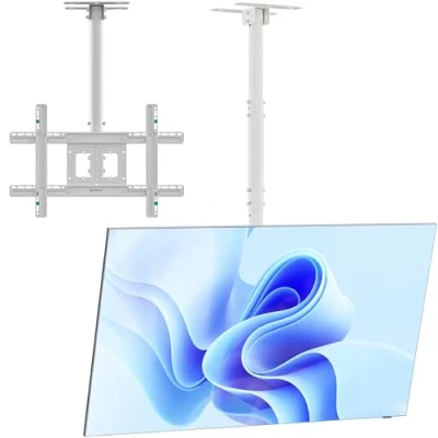 Afbeelding van ONKRON TV plafondwandhouder voor platte en gebogen tv&#039;s schermen 32 80 inch, in hoogte verstelbaar, uittrekbaar, kantelbaar, VESA 100 x 600 400 mm N1L, wit