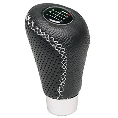 Afbeelding van Race Sport 2505 GRW zwart lederen schakelknop met naden in wit