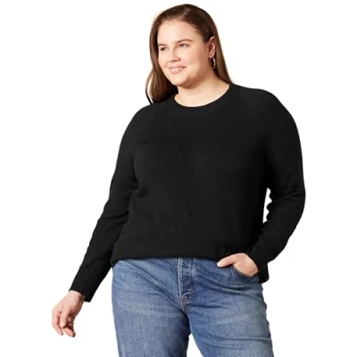 Afbeelding van Amazon Essentials Dames Classic Fit Soft Touch Lange Mouw Crewneck Trui, Zwart, S