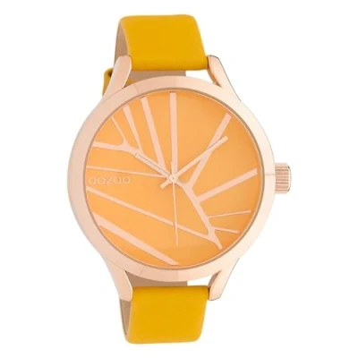 Afbeelding van OOZOO Timepieces Rosé goudkleurige horloge met mosterd gele leren band C10465