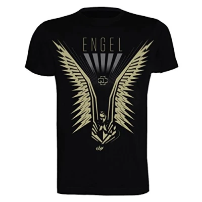 Afbeelding van Rammstein Heren T shirt vleugel officiële band merchandise fan zwart met goud metallic front print, zwart, M