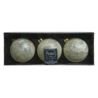 Afbeelding van Decoris Kerstballen 3 stuks brass wit met goud 8 cm