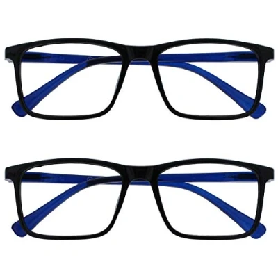 Afbeelding van Opulize Ink 2 Stuks Leesbril Groot Zwart Blauw Mannen Vrouwen Scharnieren Met Veer RR4 1 +3,50