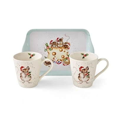 Afbeelding van Kerst Set Wrendale Designs Mokken &amp; Tray Holly Jolly