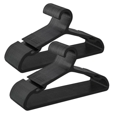 Afbeelding van SONGMICS Kleerhangers, 50 stuks, kleerhangers van kunststof, met brede schouderinkepingen, ruimtebesparend, lengte 41,7 cm, voor kast, inktzwart CRP010B01