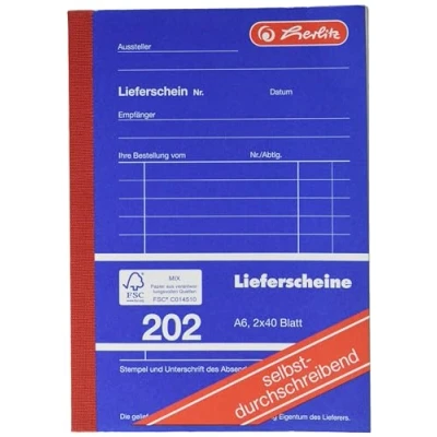 Afbeelding van Herlitz, Formulier, Formulierenboek &quot;Leveringsbon 202&quot;, A6, 2 x 40 vel (40 x)