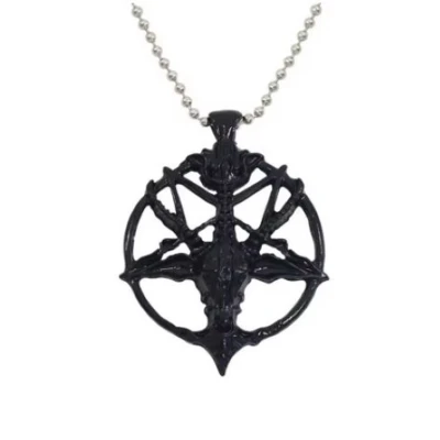 Afbeelding van Gothic ketting Heks Wicca Punk Pentagram geit zwart