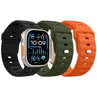 Afbeelding van MoKo 3Pack Ocean band Compatible with Apple Watch Ultra 2 Strap 49mm 46mm 45mm 44mm 42mm for Men Women,Silicone Replacement Wrist iWatch Series 10 9 8 7 6 5 4 SE 2,B/O/A