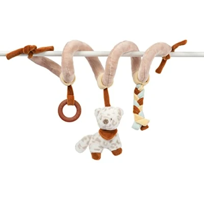 Afbeelding van Nattou Spiraal, Sneeuwluipaard Jungo, met rammelaar en siliconen ring, 60 cm, veganistisch, Boris &amp; beige