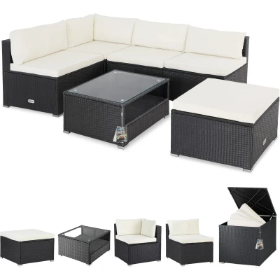 Afbeelding van Casaria Polyrattan XL Lounge Kussens en Kussenbox Zwart/Crème