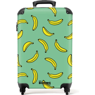 Afbeelding van NoBoringSuitcases.com® Handbagage koffer lichtgewicht Reiskoffer trolley Groen met gele bananen Rolkoffer wieltjes Past binnen 55x40x20 en 55x35x25