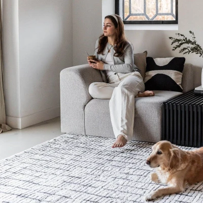 Afbeelding van Vloerkleed Rectangle Creme wit/Zwart Interieur05 200 x 290 cm (L)