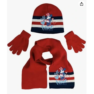 Afbeelding van Minnie Mouse winterset muts / sjaal handschoenen rood/blauw maat 54 cm
