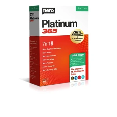 Afbeelding van Nero Platinum 365 Videobewerking Back up Media Beheren &amp; Afspelen 4K Foto&#039;s Muziek PC Tuning Windows 11 / 10 8 7