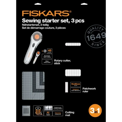 Afbeelding van Fiskars Knutselpakket, startersset om te knutselen, incl. rolmes Ø 45 mm (1003736), A2 snijmat x 60 cm (1003895) en liniaal 15 cm, (1003898), 1059565