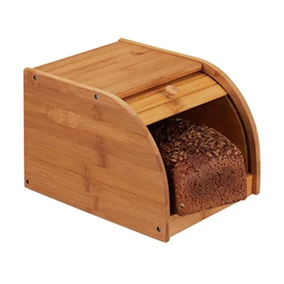 Afbeelding van Relaxdays broodtrommel bamboe brooddoos hout met schuifdeksel broodkast broodbox