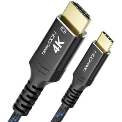 Afbeelding van deleyCON 1,5m 4K USB C naar HDMI Kabel 4K@60Hz 2K@120Hz met Aluminium Connector &amp; Nylon Compatibel Thunderbolt 3/4 Mobiele Telefoon Smartphone Tablet PC Computer Zwart Blauw