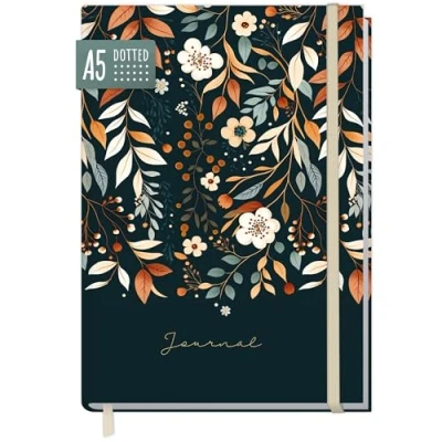 Afbeelding van paper&amp;you® Bullet Journal gestippeld A5 met elastiek [Pretty Flowers] 156 pagina&#039;s notitieboek, agenda duurzaam &amp; klimaatneutraal