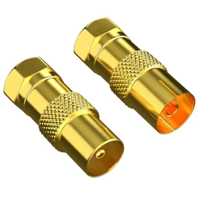 Afbeelding van RedStar24 SAT adapter coaxantenne (1x F stekker naar IEC antennestekker, 1x op antennebus), coaxkoppeling voor coaxkabel connector antennekabel, verguld