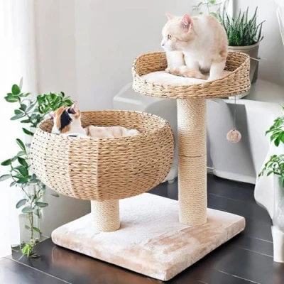 Afbeelding van Liszton Krabpaal van bananenblad, met natuurlijk sisal, klimboom voor katten, sisalzuil 8 cm diameter, hoogte 55 cm, beige