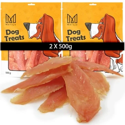 Afbeelding van MERSJO Hondenlekkernij: 88% hoog vleesgehalte, geen additieven, graan en suikervrij, lekkernijen voor honden als dagelijkse aanvulling, natuurlijke kauwhulp, zachte kipfilet, 1000 g