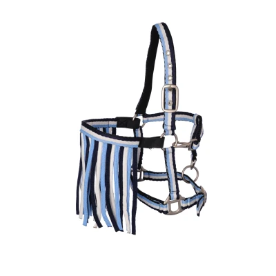 Afbeelding van MHS Halster &quot;Stripe&quot; met touw en vliegenfrontriem Shet Blauw