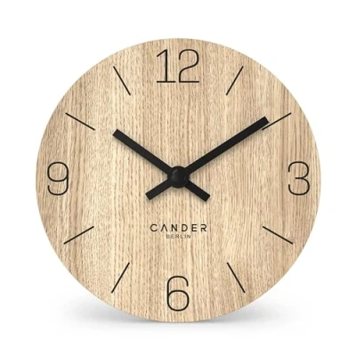 Afbeelding van Cander Berlin MNU 2712 D tafelklok 12 cm batterij aangedreven houtfineer eiken zonder tikken vintage analoog modern