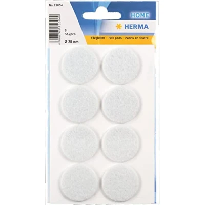 Afbeelding van HERMA 15004 Viltglijders, zelfklevend, wit, rond, 8 stuks, Ø 28 mm, meubelglijders voor stoelen, meubels, vloerdoppen van vilt laminaat, parket, hardhouten vloeren