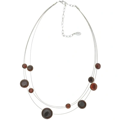 Afbeelding van Behave Ketting Korte Multi layer Staaldraad met bruine details