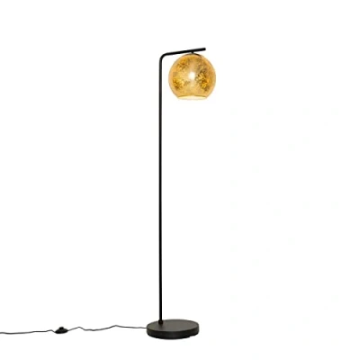 Afbeelding van QAZQA Design vloerlamp zwart met goud glas Bert