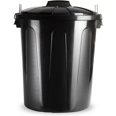 Afbeelding van Kunststof afvalemmers/vuilnisemmers zwart 51 liter met deksel Prullenbakken